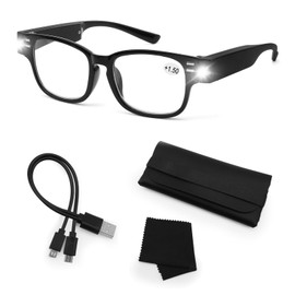 Reading Glasses with Lights Rechargeable Magnifying Glasses Reader Glasses Lighted Magnifying Eyewear Anti Blue Light Readers with Lights Hands Free Magnifier Eyeglasses for Close Work Reading+300