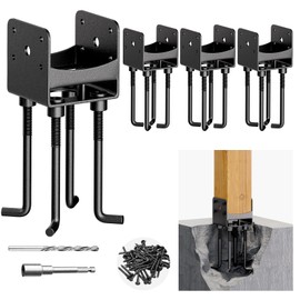 Stainless Steel Post Base Anchor Bracket for 4"x4" Post with Air Flow Channel, U-Shaped Post Holder Bracket with Rebars Working in Concrete Foundation, 4Pack [Patent Pending]