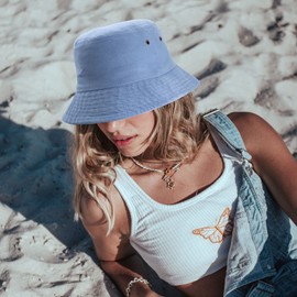 YAMEIZE Summer Trendy Bucket Hat for - Women Men Teens UV400 Beach Travel Classic Bucket Hat Fishmen Cap Sun Fishing Golf Outdoor Blue