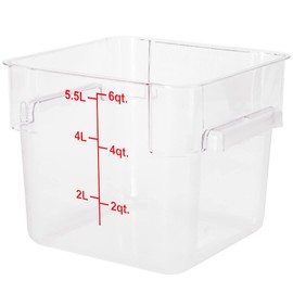 Restaurantware Met Lux 6 Quart Brine Buckets 10 Square Marinating Containers - With Volume Markers Built-In Handles Clear And Red Plastic Dough Rising Buckets Freezer-Safe Lids Sold Separately