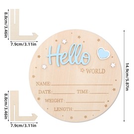 Baby Announcement Sign, Wooden Hello World Newborn Sign Cute Welcome Baby Name Board for Boys Girls Photo Props Hospital Nursery Decor