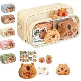 Estuche para lápices de Capibara, Bonito Estuche para Lápices de Carpincho, Eustache Para Lápices Multicapa De Gran Capacidad, Estuche De Capibara(Blanco)