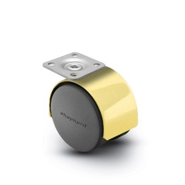 Shepherd Pacer Series 60mm Diameter Die-Cast Twin Nylon Wheel Swivel Caster, 1-1/2" Length x 1-1/2" Width Plate, 100 lbs Capacity, Bright Brass Finish