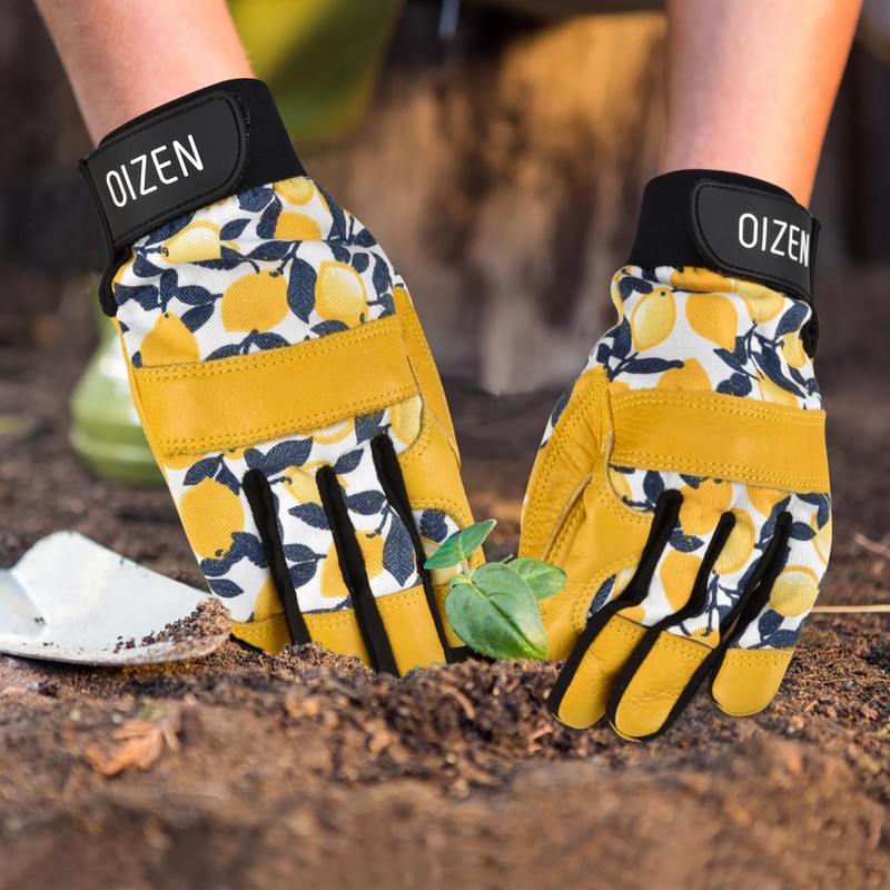 OIZEN Cowhide Leather Thorn Proof & Puncture Resistant Gardening Gloves