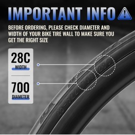 Hycline 700x28C Road Bike Tires Set, 2-Pack Folding Bicycle Tires with Inner Tubes & Tire Levers, Durable Slick Road Cycling Tires for Commuting, Fitness & Urban Riding