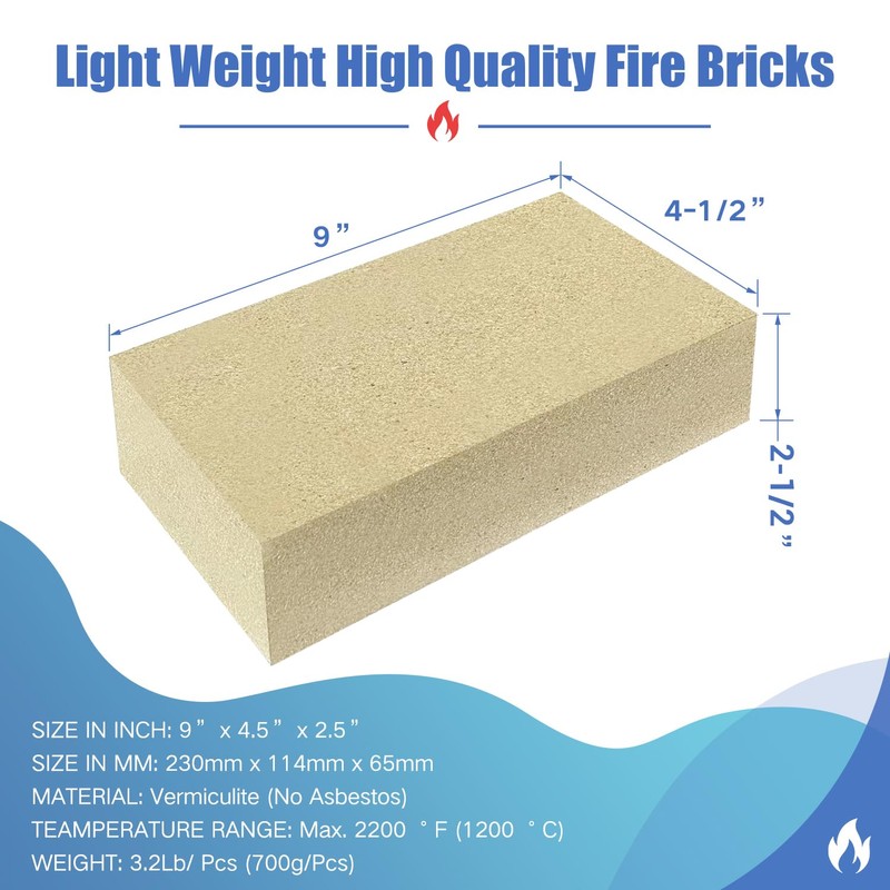 Protalwell Fire Bricks, Size 9″ x 4-1/2″ x 2-1/2″, 6-Pack,