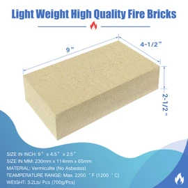 Protalwell Fire Bricks, Size 9″ x 4-1/2″ x 2-1/2″, 6-Pack, Light Weight Insulating Fire Bricks, 2.5 Inch Thick Firebricks Replacement for Wood Stoves, Fireplaces