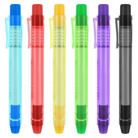 cobee Pen Style Erasers, 6 Pieces, Retractable Click Eraser with Spring Pressure Control, Portable Mechanical Eraser, Pen Header Erasers for Students, Artists, Home, School
