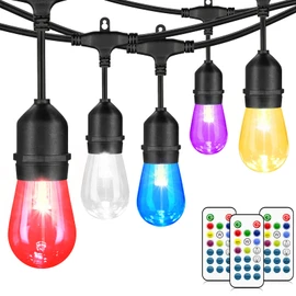Mlambert 96Ft(2x48ft) Outdoor Patio Lights, RGB Dimmable Cafe String Lights with 30+5 Commercial Grade LED Edison Bulbs for Yard Balcony-Black 2 Pack