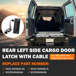 Rear Cargo Door Latch with Handle Left Driver Side for 1992-2019 Ford E150 E250 E350 E450 Econoline Van Club Wagon Super Duty Back Door lock Latch Assembly Replace 8C2Z-15431A03-A 6C2Z-15431A03-AA