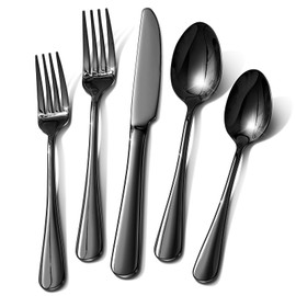 Black Silverware Set, 40 Piece Food-Grade Stainless Steel Flatware Set for 8 Include Spoons Knives and Forks Mirror Polished Rust-proof Modern Design Dishwasher Safe