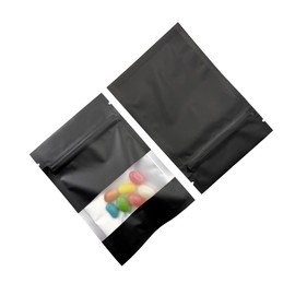 WACCOMT Pack 100pcs Matte Mylar Foil Resealable Smell Proof Bags with Clear Window Zipper Lock Aluminum Foil Food Storage Pouches for Zip Small Business Snack Lock Heat Seal Bag (Black, 2.8x3.9 inch)