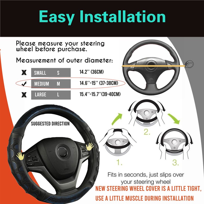 PINCTROT Steering Wheel Cover Great Grip with 3D Honeycomb Anti-Slip