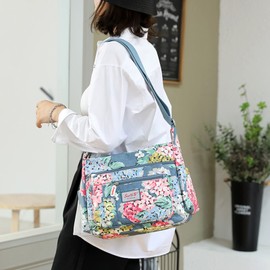 Wafybsre Cross-body Bag Women's Multi Pocket Nylon Messenger Bag Shoulder Bag Lightweight Travel Handbag, Blue Bouquet