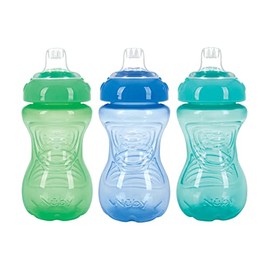 Nuby - Paquete de 3 tazas para beber sin derrames para niños pequeños, a prueba de derrames con agarre fácil y firme, azul, agua, verde