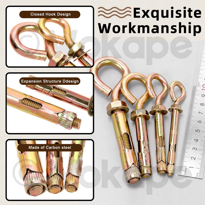 Wokape 8pcs Closed Hook Bolts Wall Concrete Brick Expansion Screws
