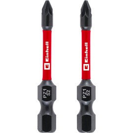 Original Einhell Impact Bits 2 Piece 50mm PZ1 (S2 Steel Torsion Zone Efficient Power Transmission Red Ring C 6.3 Shank)