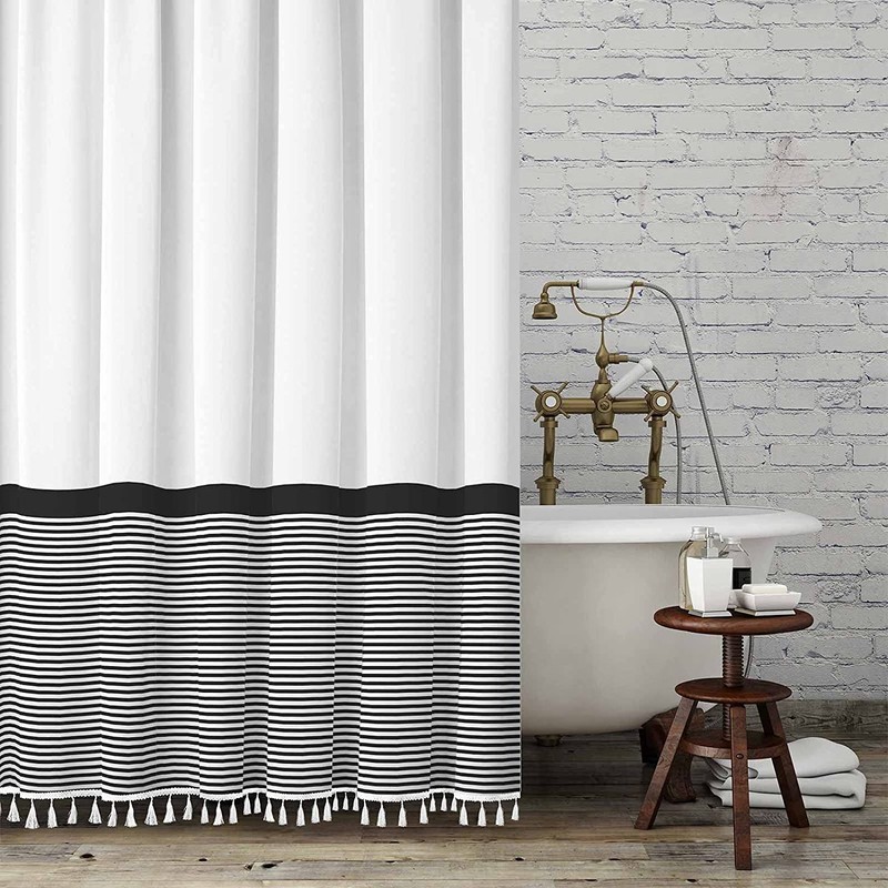Seasonwood 96 inch Extra Long Shower Curtain Black and White