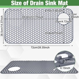 Sink Protector for Kitchen Sink Mat - 28.35"x14.37" Kitchen Sink Pad for Bottom of Sink Protec of Stainless Steel Sink Tableware Farmhouse Rubber Sink Mat Protector with Top Right Drain - Light Gray