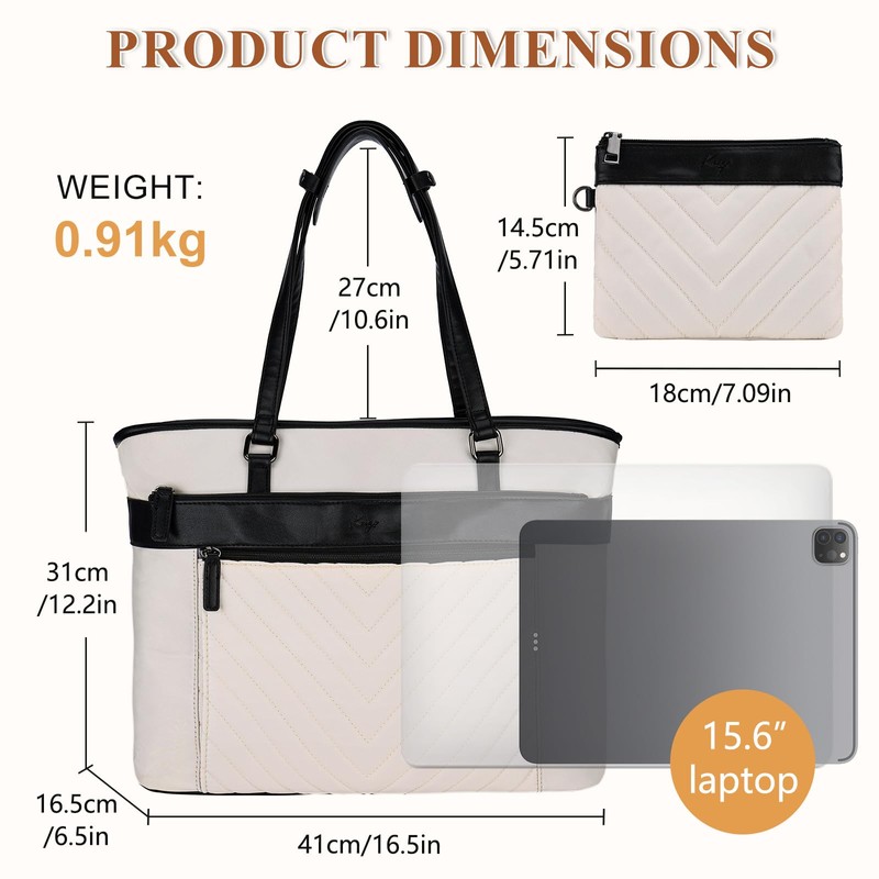 Kasqo Laptop Tote Bag for Women,15.6 Inch Computer Work Bag