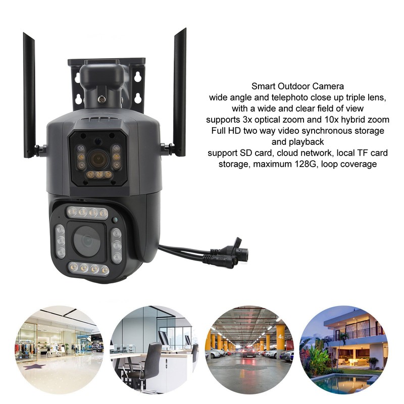 Smart Outdoor Camera 4MP Wireless Three Lens Remote Monitor Auto