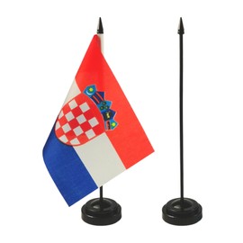 Croatia Desk Flag 8'' x 5''- Croatian Flag Set, Croatia Table Flag, Croatian Office Flag, Desk Table Decoration, Black Plastic Stick and Base - Croatia Flag Vivid Color and Fade Resistant