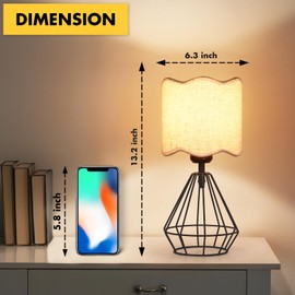 Hamilyeah Bedside Lamps Set of 2, Beige Table Lamps with Scalloped Shade, Fabric Linen Lamps for Night Stands with On/Off Switch, Industrial Desk Lamps for Bedroom, Living Room