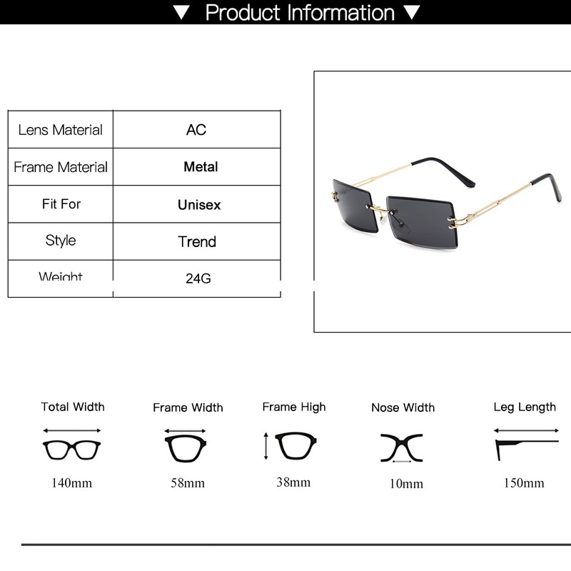 OSAGAMA Fashion Sunglasses Small Rectangular Rimless Glasses for Men and