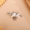 Chargances Wedding Rhinestone White Flower Hair Comb Bridal Silver Teardrop