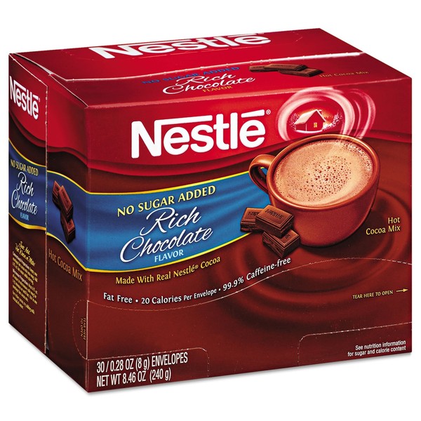 Nestle 61411 No-Sugar-Added Hot Cocoa Mix Envelopes Rich Chocolate 0.28 oz Packet 30/Box