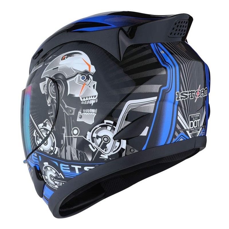 1Storm Motorcycle Bike Full FACE Helmet Mechanic Skull - Tinted