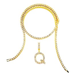 HH BLING EMPIRE Gold Silver Diamond Initial Necklaces for Women, Iced Out Initial Letter Pendants with Cz Diamond Tennis Necklace Chains, Alphabets A to Z letter necklace 18 Inch (Q-Gold)