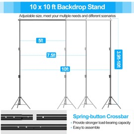 EMART Heavy Duty Backdrop Stand, 10 x 10ft Adjustable Photo Background Support System Kit with Carry Bag for Photography