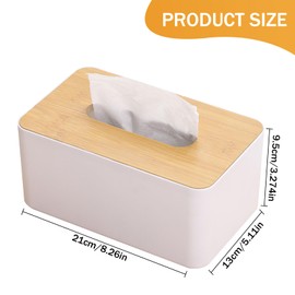 Tissue Box with Bamboo Lid, Tissue Box, Cosmetic Tissue Box Made of Wood, Practical Tissue Box, Rectangular Tissue Box for Standard H x W x D: 10 x 21 x 13 cm