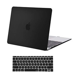 MOSISO Compatible with MacBook 12 inch Case with Retina Display (Model: A1534, Release 2017 2016 2015), Plastic Hard Shell Case & Keyboard Cover Skin, Black