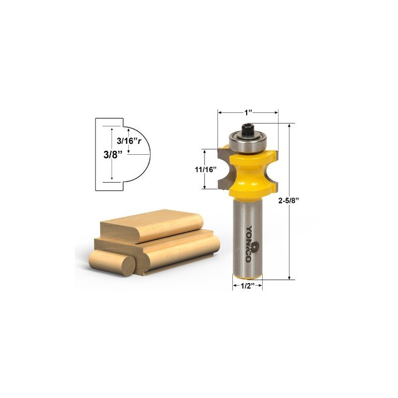 Yonico 13515 5 Bit Bullnose Router Bit 1/2-Inch Shank