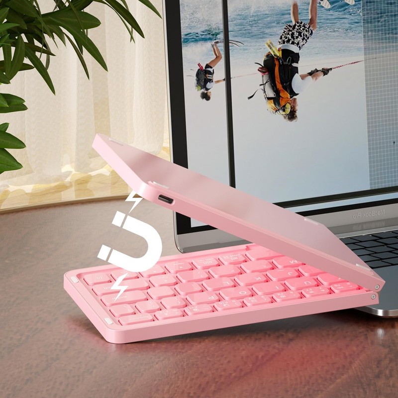 COOFUN Wireless Keyboard, Foldable Wireless Bluetooth Keyboard with Holder Travel