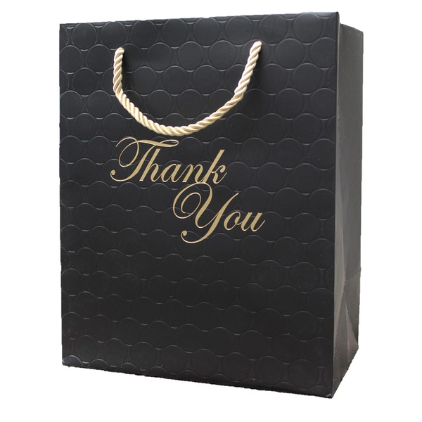 MODEENI 144 Thank You Bags Bulk - 8x5x10 - Wholesale Pack of 144 Black Thank you Gift Bags with Handles in Gold Foil - Boutique Bags for Small Business