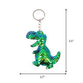 QTKJ Cute Reversible Mermaid Glitter Pompom Sequins Dinosaur Pendant Keychain Key Chain for Women Car Bag Accessories Key Ring (Green)