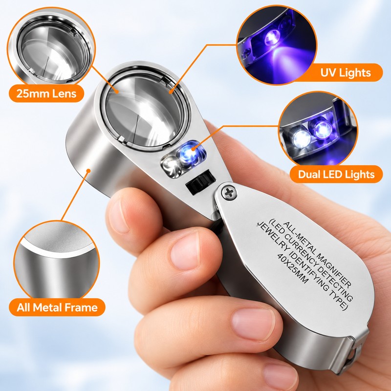 40X Jewelry Loupe for Close-Up Inspection – LED & UV