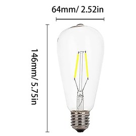 ST64 - Bombillas de filamento LED vintage E26/E27 con base de 2 W (equivalente a 20 W) ST64, bombillas decorativas de luz blanca fría 6000 K, 110 V, para el hogar, dormitorio, oficina, 6 unidades