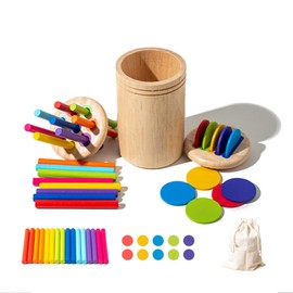TUNJEJINY Montessori Toys for 1-3 Year Old, Dual Play Wooden Color Sorting Toys Preschool Learning Activities, Fine Motor Sensory Matching Games for Toddlers 3-5 Girl Boy Gifts