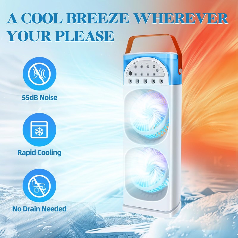 4-IN-1 Portable Air Conditioners, 2400mAh Battery Evaporative AC Air Cooler