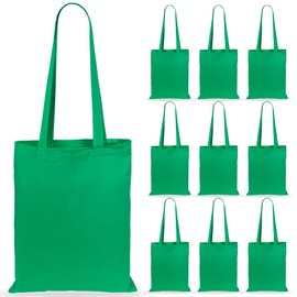 eBuyGB Pack of 10 Cotton Shopping Canvas and Beach Tote Bag 42 cm, Green