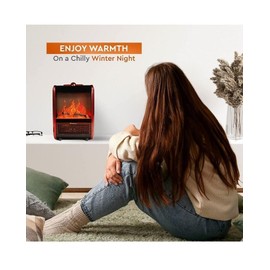 Comfort Zone Electric Mini Fireplace Space Heater with Realistic 3D Flame, Stay-Cool Body, Carry Handle, Overheat Sensor, and Safety Tip-Over Switch, Ideal for Home, Bedroom, & Office, 1,200W, CZFP1
