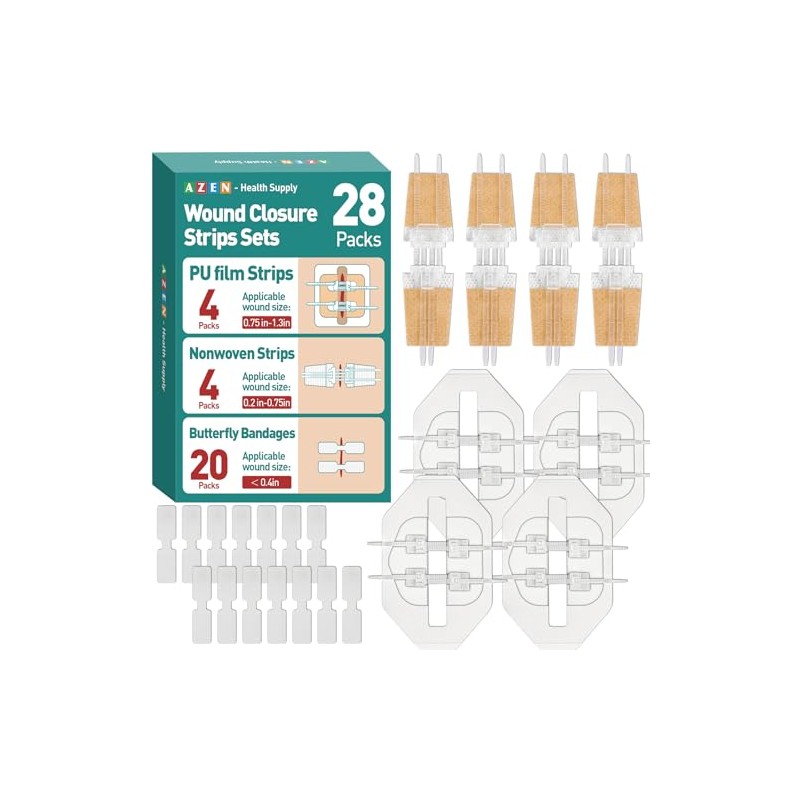 AZEN 28 Pack Wound Closure Strips, 3 Types Butterfly Bandages,