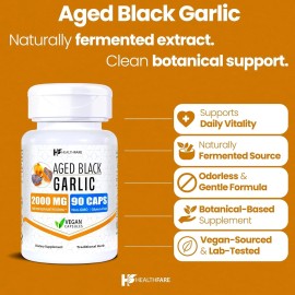 Healthfare Aged Black Garlic Capsules 2000 mg Equivalent | 90 Vegan Capsules | Fermented Od