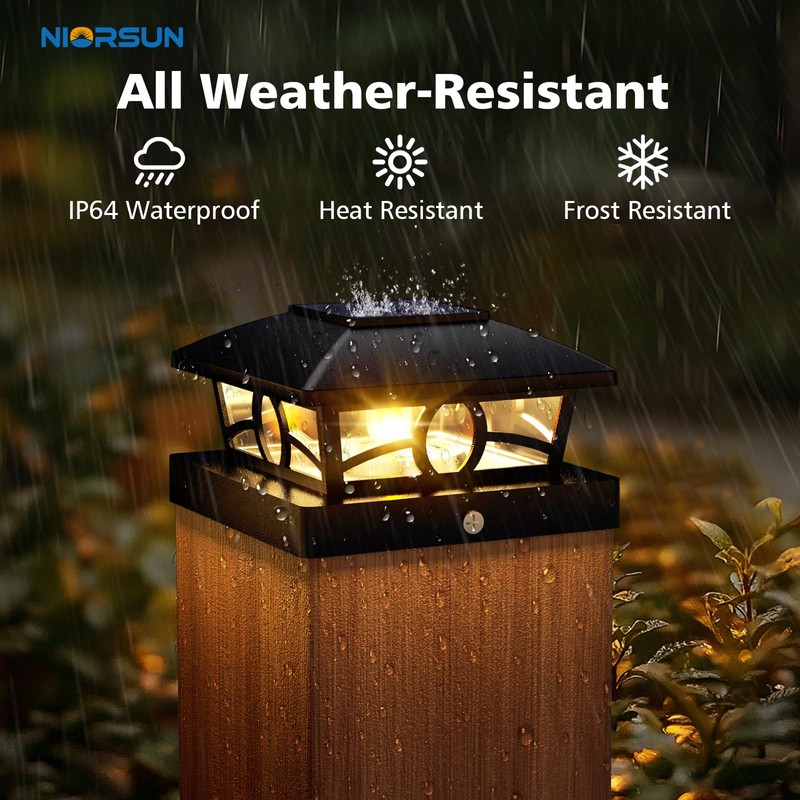 NIORSUN Solar Post Lights Outdoor, Fence Post Solar Lights Warm