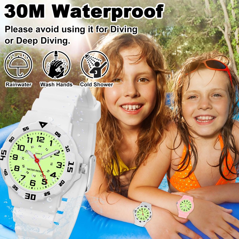 SOCICO Kids Analog Watch, Waterproof, Time Teaching, Soft Band, Wrist