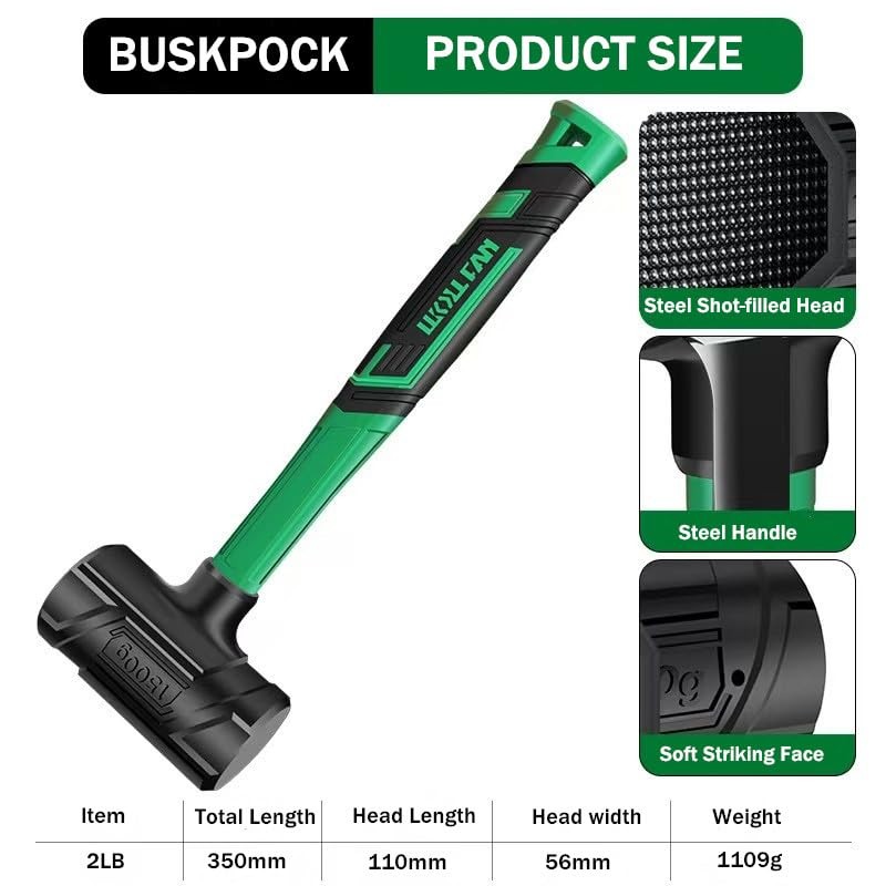 BUSKPOK Dead Blow Hammer, Rubber Mallet with Non-Slip Grip, Marring